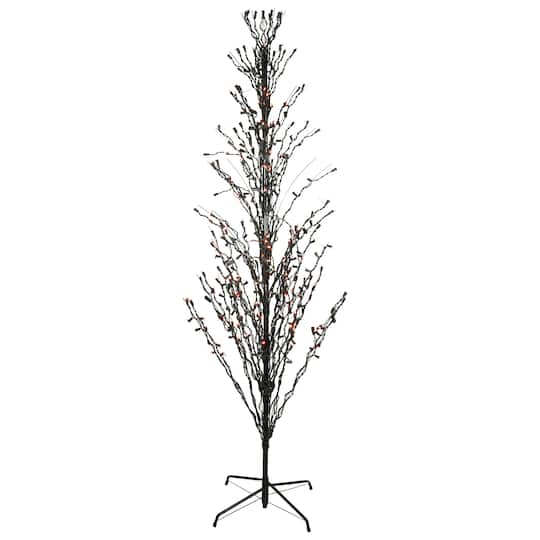 9ft. Pre-Lit Black Cascade Outdoor Halloween Twig Tree, Orange Lights